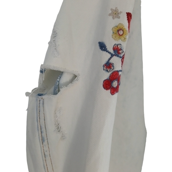 Hollister Jacket Top Destroyed Floral Embroidered Jean Pockets Shacket - Picture 6 of 12